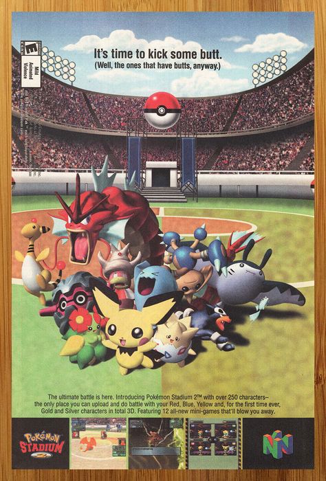 Old Nintendo, Pokemon Stadium, Video Game Magazines, Retro Games Poster, Gaming Magazines, Old Pokemon, Pokemon Poster, Pokemon Gif, Retro Gaming Art