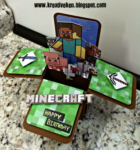 MINECRAFT BIRTHDAY CARD Minecraft Cards, Minecraft Birthday Card, Birthday Card Svg, Cricut Birthday, Minecraft Birthday Party, Pop Up Box Cards, Card Svg, Birthday Cards For Boys, Boy Cards