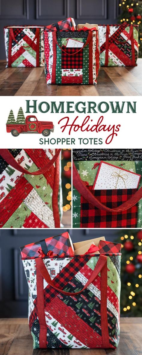 Easy Quilted Christmas Gifts, Quilted Christmas Gift Bags, Sew Gift Bags Christmas, Christmas Fabric Projects, Christmas Sewing Gifts, Sewing Christmas Projects, Diy Christmas Quilt, Crafty Presents, Christmas Totes