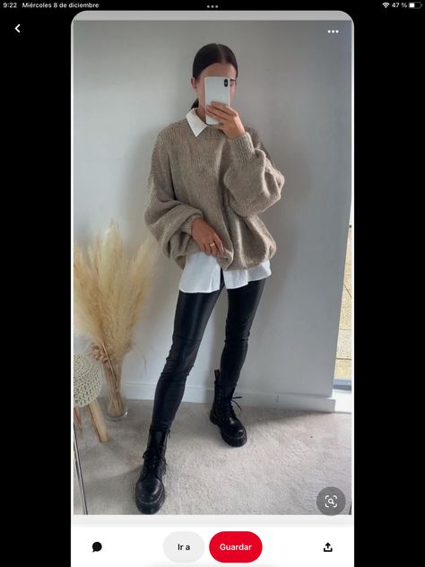 Shirt And Jumper Outfit, Jumper With Boots, White Jumper Outfit, Jumper Outfit Women, Shirt And Jumper, Oversized Knitted Jumper, Jumper Outfit, White Jumper, Winter Outfits Cold