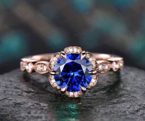 Blue sapphire ring vintage sapphire engagement ring 14k rose | Etsy Vintage Sapphire Engagement Ring, Sapphire Ring Vintage, Floral Wedding Ring, Vintage Sapphire Ring, Gold For Women, Vintage Engagement Rings Sapphire, Birthday Gift Ring, Ring Marquise, Blue Topaz Necklace