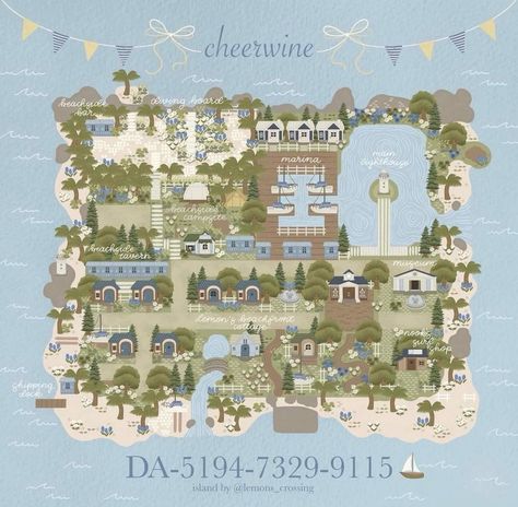 Animal Crossing Map Layout City, Island Theme Animal Crossing, Animal Crossing Island Planning, Island Theme Ideas Animal Crossing, Acnh Island Designs Layout, Acnh Town Map, Acnh Coastal Ideas, Animal Crossing Coastal Theme, Dream Islands Acnh