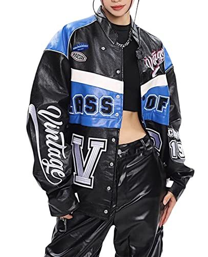 Aelfric Eden Color Block Leather Bomber Jacket Vinatge Varsity Jacket Unisex Moto Racing Biker Jackets Motorcycle Jacket Women, Leather Varsity Jackets, Aelfric Eden, Outwear Fashion, Racer Jacket, Varsity Jackets, Varsity Jacket Men, Racing Jacket, Letterman Jacket