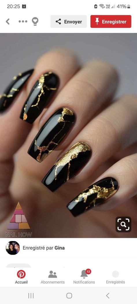 Navy Gold Nails, Black And Gold Nails Short, Black Gold Nail Art, Black And Gold Nail Designs, Black Gold Nails, Gold Nail Designs, Gold Nail Art, French Manicure Nails, Manicure Nails