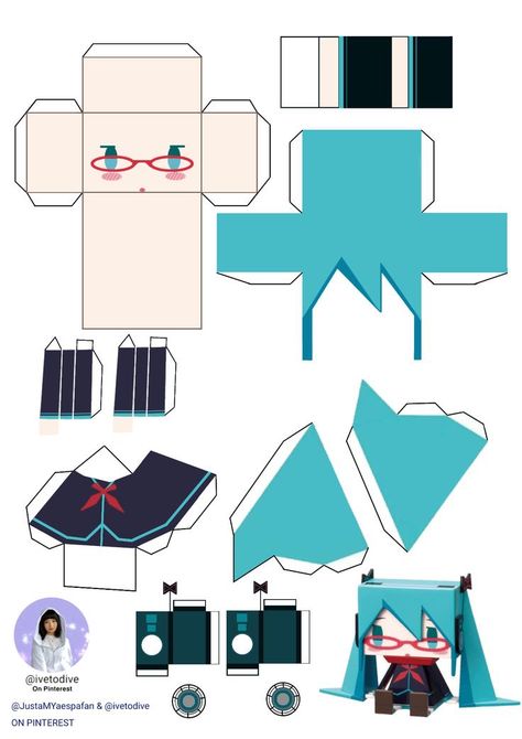 Hatsune Miku Papercraft, Miku Papercraft, Custom Paper Dolls, Paper Cut Outs, Paper Doll Printable Templates, Anime Paper, Paper Cutouts, Paper Dolls Diy, Hello Kitty Crafts