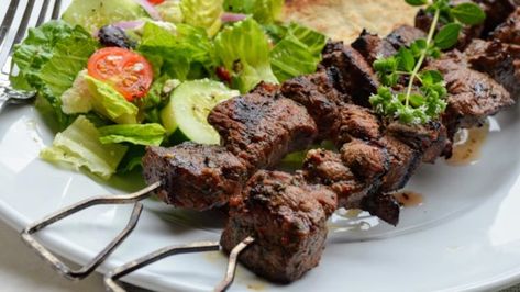 Lamb Souvlaki Recipe - Allrecipes.com Lamb Souvlaki Recipe, Greek Lamb Recipes, Lamb Souvlaki, Souvlaki Marinade, Souvlaki Recipe, Greek Lamb, Ideal Protein Recipes, Marinated Lamb, Homemade Tzatziki Sauce