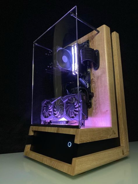 Open Wooden PC Case with AMD Ryzen, 5700xt and rgb Pc Case Ideas, Wood Pc Case, Wooden Pc Case, Wood Computer Case, Custom Pc Case, Home Server Rack, Pc Case Mod, Diy Computer Case, Mechanic Shop Decor