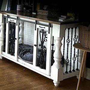 Luxury Buffet, Custom Dog Crate, Custom Dog Kennel, Kennel Furniture, Double Dog Crate, Elegant Dog, Rustic Kitchen Tables, Restoration Hardware Style, Dog Kennel Furniture