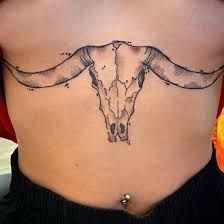 Sternum Cow Skull Tattoo, Longhorn Skull Tattoo Sternum, Bull Skull Tattoo Sternum, Bull Skull Chest Tattoo Female, Longhorn Chest Tattoo, Longhorn Sternum Tattoo, Long Horn Tattoo Ideas, Western Underboob Tattoo, Longhorn Tattoos