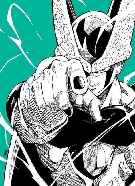 Cell Drawing Dbz, Cell Dbz Wallpapers, Perfect Cell Wallpaper, Dragon Ball Black And White, Manga Wallpaper Black And White, Cell Perfecto, Cell Dragon Ball, Cell Dbz, Dbz Drawings