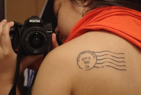 Mail Stamp Tattoo with Place of Birth and Birthdate or Place/Date of something else significant to you! Tramp Stamp Tattoos, What I Like About You, Postal Stamps, Skin Art, Piercing Tattoo, Travel Tattoo, Get A Tattoo, Love Tattoos, Tattoo You