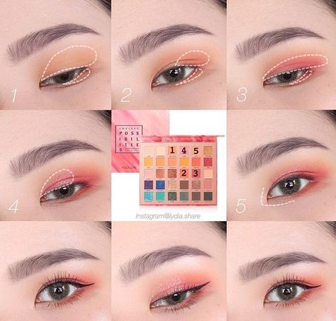 Focallure Eyeshadow Tutorial, Eyeshadow Tutorial Korean, Korean Eyeshadow, Eyeshadow Natural, Korean Eye, Korean Eye Makeup, Natural Eyeshadow, Makeup Makeover, Eyeshadow Tutorial