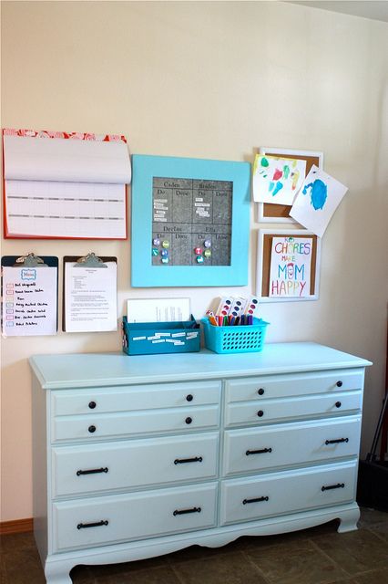 Furnished Command Central Boys Dinosaur Bedroom, White Laundry Basket, Laundry Room Update, Home Command Center, Family Command Center, White Laundry, Diy Dresser, Command Center, Chores For Kids