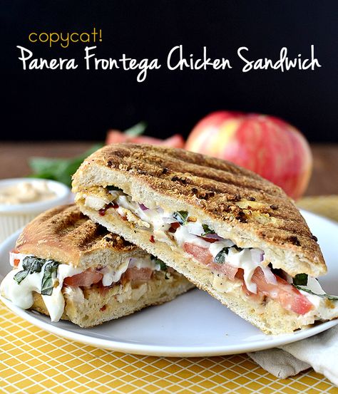 Copycat Panera Frontega Chicken Panini is so simple to make at home. Fresh, smokey, cheesy, and crunchy, it’s full of mouthwatering flavor! | iowagirleats.com Frontega Chicken Panini, Panera Recipes, Sandwich Vegetarian, Panini Recipes Chicken, Chicken Panini, Copycat Panera, Panini Recipes, Iowa Girl Eats, Copycat Restaurant Recipes