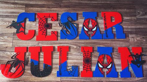 Spider Man Wooden Letters, Spider Man Letters Diy, Spiderman Letters Diy, Name Letters Diy, Cricut Spiderman, Spiderman Letters, Spiderman Name, Spiderman Birthday Party Food, Spiderman Room Decor