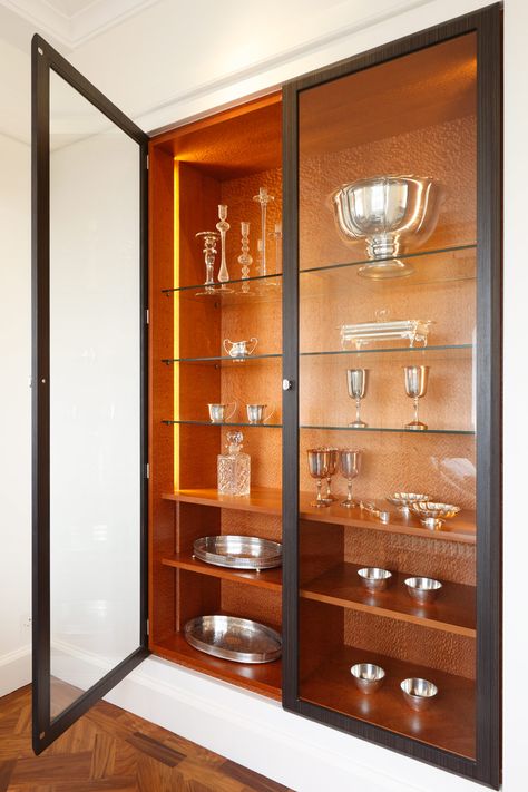 INTERIOR-iD Project 00258 | Bespoke Joinery, London UK Glass Showcase Cabinet, Crockery Designs, Wall Showcase Design, Wooden Showcase, Wall Showcase, Trophy Cabinets, Crockery Cabinet Design, Mesa Bar, Crockery Cabinet