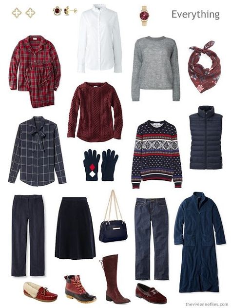 autumn travel capsule wardrobe in navy, burgundy and grey Camping Capsule Wardrobe, Camping Outfits For Women Fall, Small Bag Pack, Camping Fashion Women, Camping Wardrobe, Travel Outfit Plus Size, Weekend Packing List, Plus Size Capsule Wardrobe, Maine In The Fall