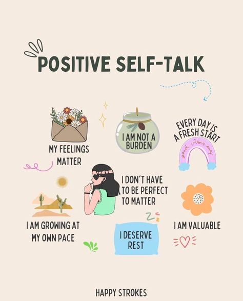 Talk Positive To Yourself, Positive Self Image Affirmations, Selfcare Tips Mental Health, Self-image Positive Affirmations, Self Love Affirmation Poster, Aesthetic Selfcare, Positivity Board, Encouraging Thoughts, Spiritual Food