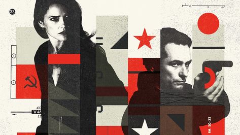 Thanks to Vladimir Putin, the Cold War is hot again. Nowhere has it seemed more real than in FX’s 1980s-set espionage drama, which is about to kick off its final season. Spy Graphic Design, Military Graphic Design, Mike Mcquade, Spy Design, Mv Poster, Editorial Collage, Matthew Rhys, Interactive Poster, Collage Video