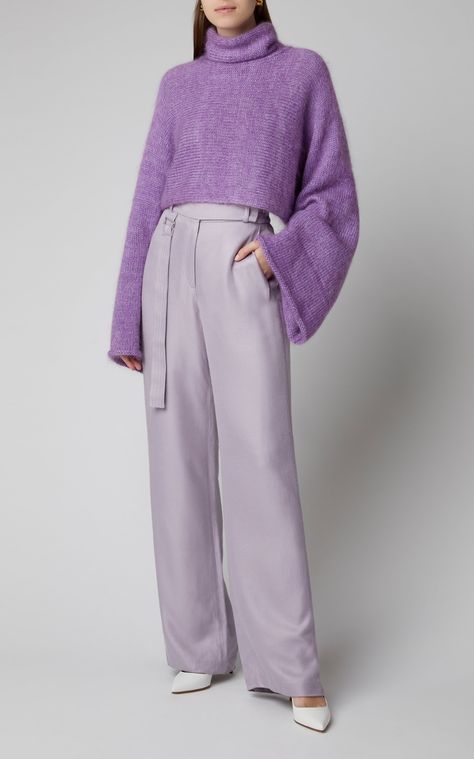 One Color Outfit, Sally Lapointe, Wide Leg Pants Outfit, Lawyer Fashion, Twin Outfits, Duchess Satin, Purple Outfits, Knitwear Fashion, Closet Fashion