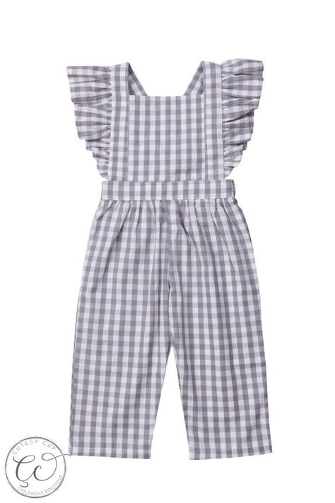 Comes in a neutral and always stylish gray for a subtle look that flatters. Simple and versatile, the sleeveless feature is a must have for any wardrobe. Plaid adds a pop of color and style to any outfit. Available in soft and stylish cotton for that easy-care look Plaid Jumpsuit, Baby Overall, Mode Kimono, Kids Frocks Design, Kids Dress Wear, Baby Dress Design, Designer Jumpsuits, Kids Frocks, Toddler Girl Style