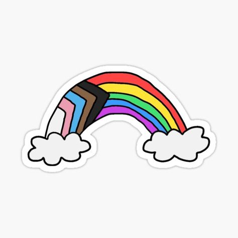 a cute sticker of a doodle of a rainbow colored in with the progressive pride flag colors that includes POC / BIPOC and transgender communities. Pride Doodles, Progressive Pride Flag, Pride Keychain, Rainbow Doodle, Pride 2024, Progress Pride Flag, Pride Tattoo, Doodle Sticker, Pride Stuff