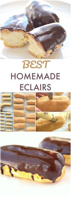 Homemade Eclairs, Dainty Desserts, Eclairs Recipe, Chocolate Eclair Recipe, Dessert Kabobs, Chocolate Eclairs, French Dessert Recipes, Classic French Desserts, Dessert Mousse