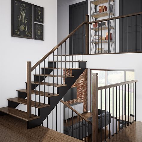 COLONIAL ELEGANCE "Zen" Oak Handrail - 8' - Natural WK114-H08 | Réno-Dépôt Iron Stair Balusters, Oak Handrail, Stair Rails, Gallery Wall Frame Set, Stair Balusters, Houses Interior, Wrought Iron Stairs, Stair Rail, Escalier Design