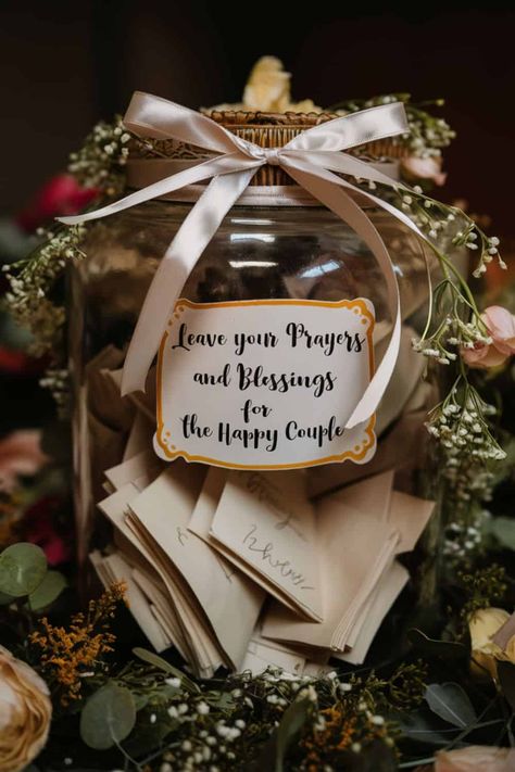 Prayer jar for wedding White Wedding Ideas With Elegance, Wedding Decorations Christian, Wedding Letter Board Ideas, Wedding Decor Christian, Christian Themed Wedding, Wedding Ideas For Passed Loved Ones, Christian Wedding Reception Ideas, Christ Centered Wedding Ceremony, Wedding Ideas Cute