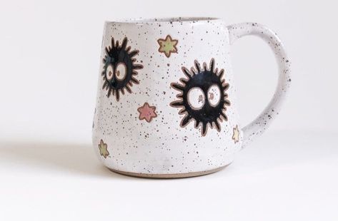 Genshin Ceramic, Cat Mug Pottery Painting, Teacup Pottery Painting, Studio Ghibli Pottery Painting, Studio Ghibli Ceramics, Anime Pottery, Painted Earth, Ceramic Cafe, Diy Pottery Painting