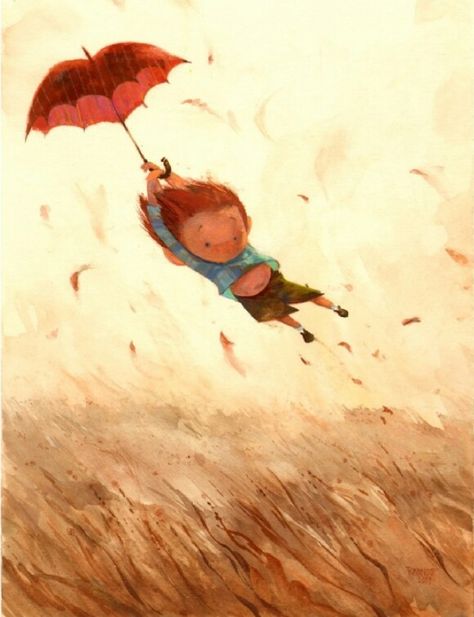 Dreamy idea to fly away on an umbrella #storm #rain #weather #regen #wind #boenderpint Robert Kondo, Watercolor Studies, Character Design Cartoon, Umbrella Art, Red Umbrella, Art Carte, 수채화 그림, Le Vent, Art Et Illustration