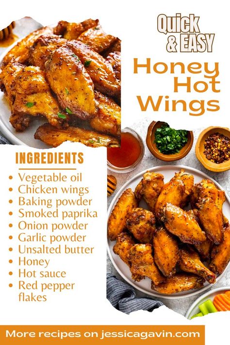 A plate of chicken wings is an appetizer that always disappears fast! I often serve up tangy lemon pepper wings or BBQ chicken wings. They make for an easy handheld snack for parties or while watching your favorite sports team. Honey Hot Wings, Wings Spicy, Hot Wings Recipe, Wings At Home, Honey Turkey, Hot Wing Recipe, Wings Recipes, Sweet And Spicy Sauce, Spicy Honey