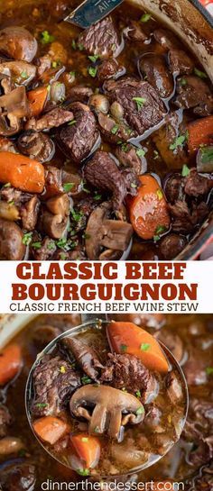 Beef Bourguignon made with pearl onions, carrots, mushrooms, beef, and burgundy red wine is a CLASSIC comfort food that's hearty, filling, and perfect for when it's cold outside! #dutchoven #stew #french #BeefBourguignon #beef #dinner #dinnerthendessert Beef Stew Wine, Barrel Illustration, Burgundy Beef, Wine Advertising, Advertising Inspiration, Quotes French, Crockpot Recipes Beef Stew, Beef Stew Crockpot, Pearl Onions