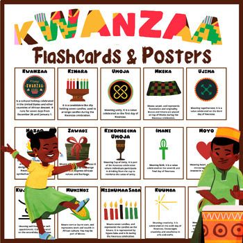 Kwanzaa vocabulary flashcards & posters set - holidays around the world cards | TPT Kwanzaa Umoja, Kwanzaa Principles, Holidays Around The World, Free Preschool, Free Poster, Kwanzaa, Word Wall, Matching Games, Teachers Pay Teachers