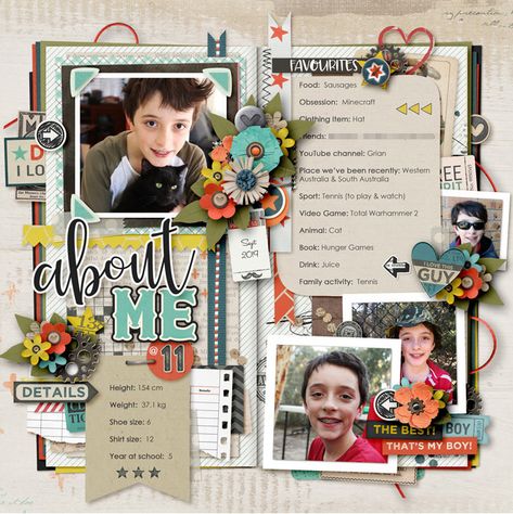 Scrapbook About Me Page, About Me Scrapbook Page, Scrapbook About Me, All About Me Scrapbook Page, Scrapbook Introduction Page, Up Adventure Book Scrapbook, Movies Scrapbook Page, Inside Out Scrapbook Layouts, 5 Template