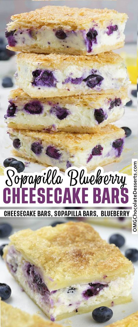 It's our twist on the famous Mexican Sopapilla dessert. The addition of the blueberries adds a slightly tangy taste in contrast to the sweet and creamy cream cheese. Sopapilla Bars, Cheesecake Sopapilla, Sopapilla Cheesecake Bars, Blueberry Cheesecake Bars, Sopapilla Cheesecake, Cheesecake Bar Recipes, Blueberry Cream Cheese, Easy Blueberry, Blueberry Recipes