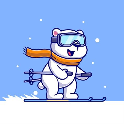 Free vector cute polar bear playing ice ... | Free Vector #Freepik #freevector #animal-mascot #bear-illustration #mascot-design #ice-bear Ice Skiing, Cute Polar Bear, Kids Pjs, Vector Icons Illustration, Sport Icon, You're Awesome, Animal Illustration, Graphic Design Illustration, Vector Icons