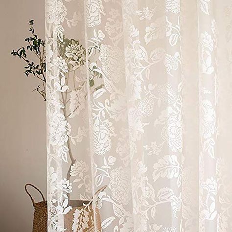 White Window Treatments, Jacquard Curtains, White Lace Curtains, Panel Drapes, Curtains Door, Lace Window, Curtain For Door Window, Living Room Drapes, Cheap Curtains