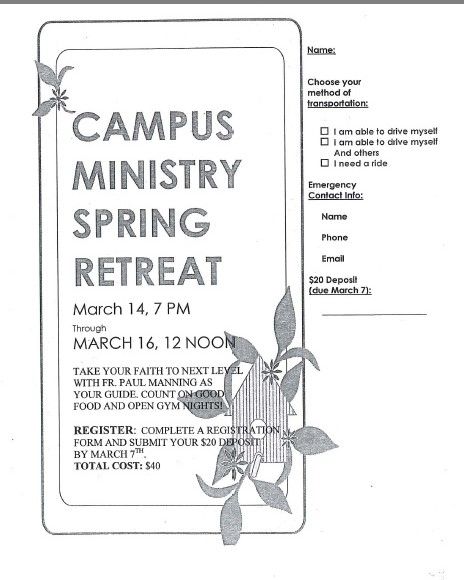 Campus Ministry Retreat March 14-16 Campus Ministry Ideas, Campus Ministry, Ministry Ideas, University Student, Bible Study, Leadership, Encouragement, Bible