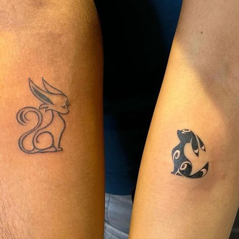 50 Unique Couple Tattoo Ideas For Expression of Love Unique Couple Tattoo, Simple Couples Tattoos, Espeon Pokemon, Gengar Tattoo, Create Tattoo, Small Best Friend Tattoos, Umbreon Espeon, Married Couple Tattoos, Pair Tattoos