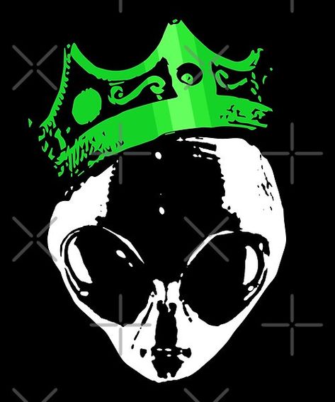 This Alien with King crown graphic is for anyone alien lover. Grab yours now! Crown Graphic, Green Crown, King Crown, Golden Crown, Kings Crown, Black And White Aesthetic, White Aesthetic, Aliens, Top Artists