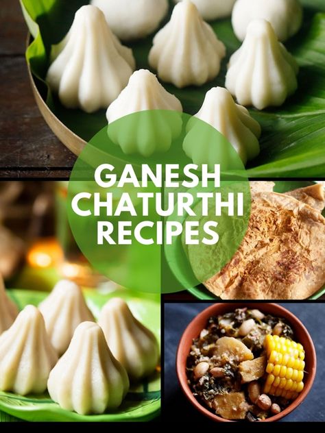 Get 88 recipes for Ganesh Chaturthi festival which include Ganesha's favorite sweet - modak and also more sweets, snacks and meals you can make during the Ganesha Festival.  #ganeshchaturthi #ganeshchaturthirecipes #ganeshchaturthisweets #vinayakachaturthi #vinayakachavithi #modakrecipes Recipes For Sweets, Vegan Vegetable Recipes, Vinayaka Chaturthi, Modak Recipe, Navratri Recipes, Veg Recipes Of India, Indian Veg Recipes, Kheer Recipe, Kerala Food