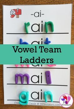 Free Fun Hands-On Vowel Team Ladders - 6 pages of printables - 3Dinosaurs.com Long Vowel Spelling Activities, Long E Vowel Teams Anchor Chart, Science Of Teaching Reading 2nd Grade, Vowel Teams Activities Free, Ea Activities, Vowel Teams Activities, Vowel Teams Worksheets, Vowel Pairs, Vowel Team Words