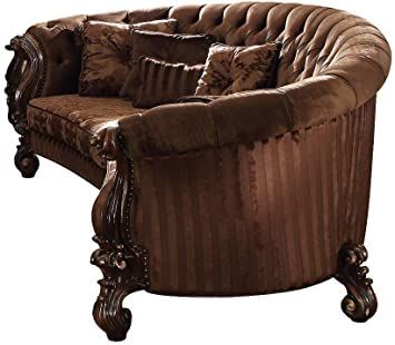 ACME Versailles Brown Velvet Sofa with 5 Pillows Button Tufted Sofa, Oak Sofa, Rolled Arm Sofa, Tufted Sofa, Acme Furniture, Brown Sofa, Brown Velvet, Curved Sofa, Bone White