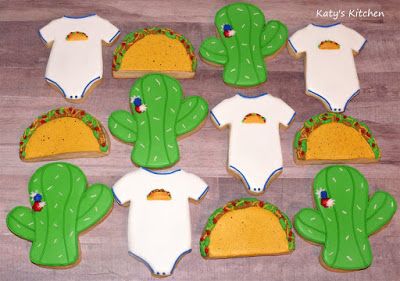 Katy's Kitchen: Taco 'Bout A Baby! Baby Shower Cookies Fiesta Baby Shower Cookies, Flavored Sugar Cookies, Mexican Baby Shower, Mexican Babies, Fiesta Theme, Flavored Sugar, Twins Baby Shower, Baby Cookies, Fiesta Baby Shower