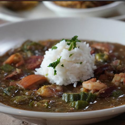 - Chef Paul Prudhommes Seafood Gumbo Best Gumbo, Vegetarian Gumbo, Easy Gumbo, Creole Gumbo, Cajun Gumbo, Seafood Gumbo Recipe, Paul Prudhomme, Okra Stew, Creole Cooking