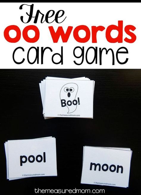 Here's a simple oo words card game for beginning readers. It's free to download! Oo Words, The Measured Mom, Measured Mom, First Grade Phonics, Phonics Rules, Beginning Readers, Jolly Phonics, Phonics Games, Learning To Read