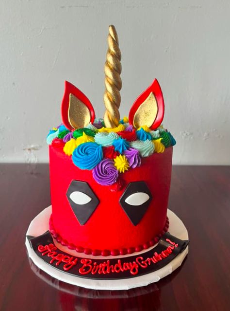 #red #horse #alternative #cute #girlbirthday Red Unicorn Cake, Scarlet Witch Cake, Deadpool Birthday Party Ideas, Deadpool Cake, Deadpool Birthday, Deadpool Unicorn, 18th Cake, Marvel Cake, Birthday Cakes For Teens