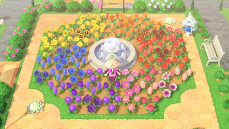 Rainbow Flower Garden, Acnh Flowers, Ac Ideas, Thomas Jones, Flower Rainbow, Animal Crossing 3ds, Ac New Leaf, Rainbow Garden, Animal Crossing Memes