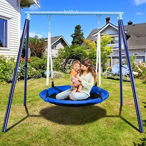 Combo Swing Sets: This product includes a 1 x swing frame + 1 x 45”round swing.Ideal choice for your garden, backyard, playground and more outdoor places, suitable for a single adult or multiple kids/teens to swing. Metal Swings, Tree Swing, Outdoor Play Equipment, Backyard Playground, Outdoor Backyard, Outdoor Playground, Outdoor Toys, Outdoor Kids, Outdoor Play